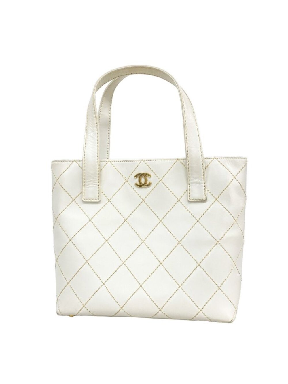 Chanel Tote Bag Wild Stitch Leather White Gold